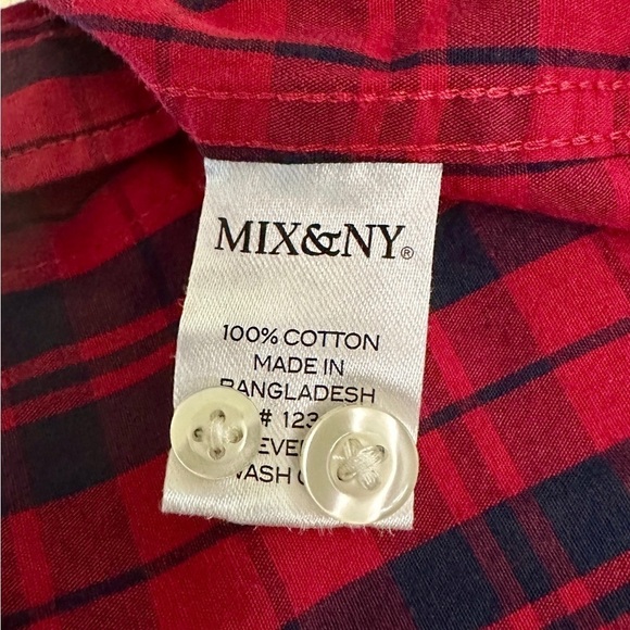 MIX&NY, MENS, LONG SLEEVE SHIRT. RED & NAVY PLAID. SIZE XXL - Picture 5 of 5